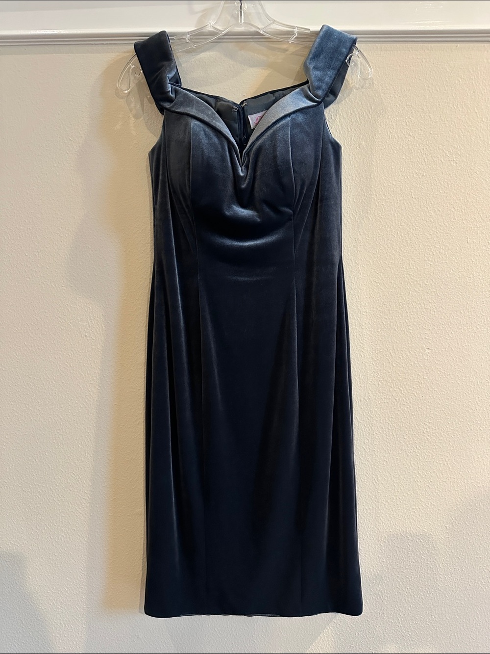 Jovani Classic Navy Velvet off the shoulder midi dress